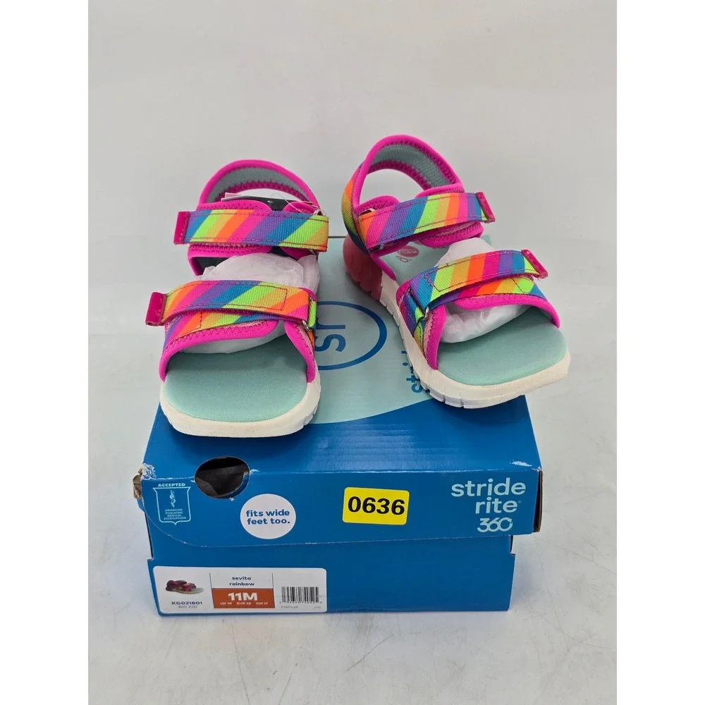 Stride Rite Sevita Rainbow Sandals Big Kid 11M Multi-Color Hook & Loop - New